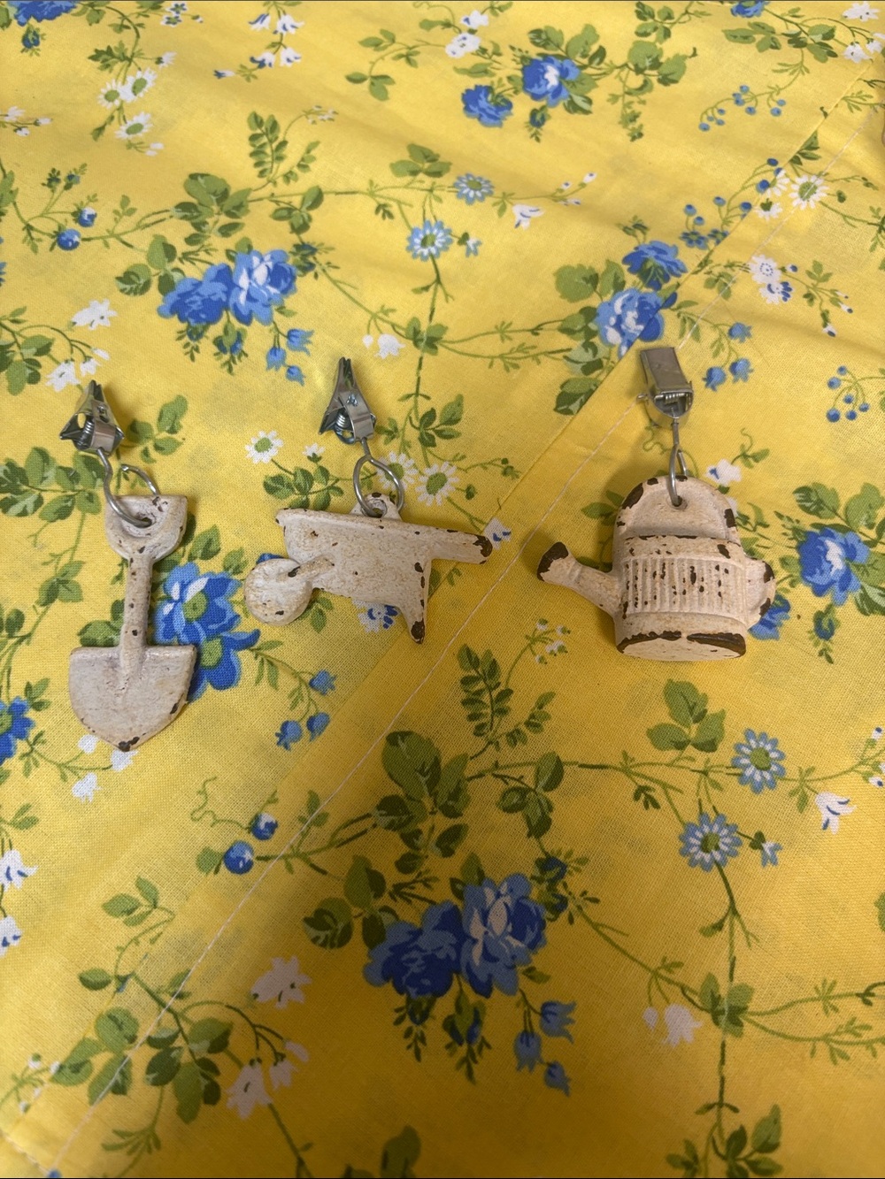 Unique Vintage Cream Garden Tool & Teapot Wall Clips